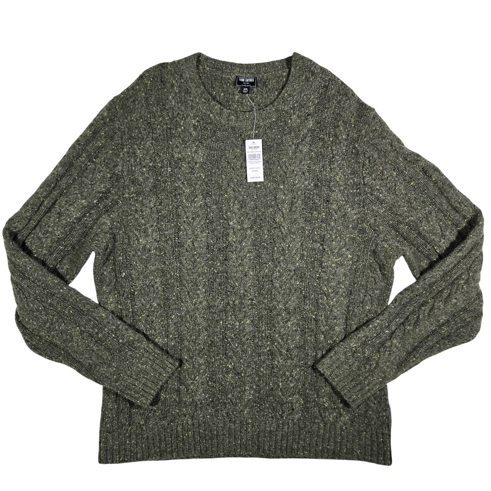 Todd Snyder Garden Green Donegal Cable Crew Merino Wool Alpaca Sweater Mens 2XL